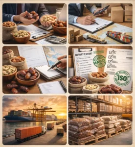 Things to consider before importing Dates and Nuts including quality control, certifications, shipping, and storage, with a focus on Sukkari dates and nuts.